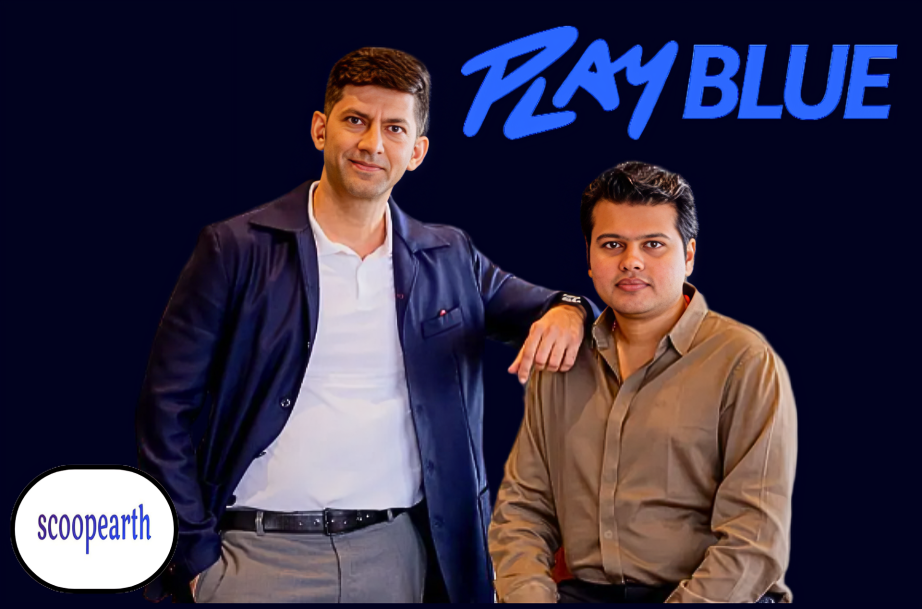 PlayBlue startup logo with $2.7 million seed funding announcement graphic