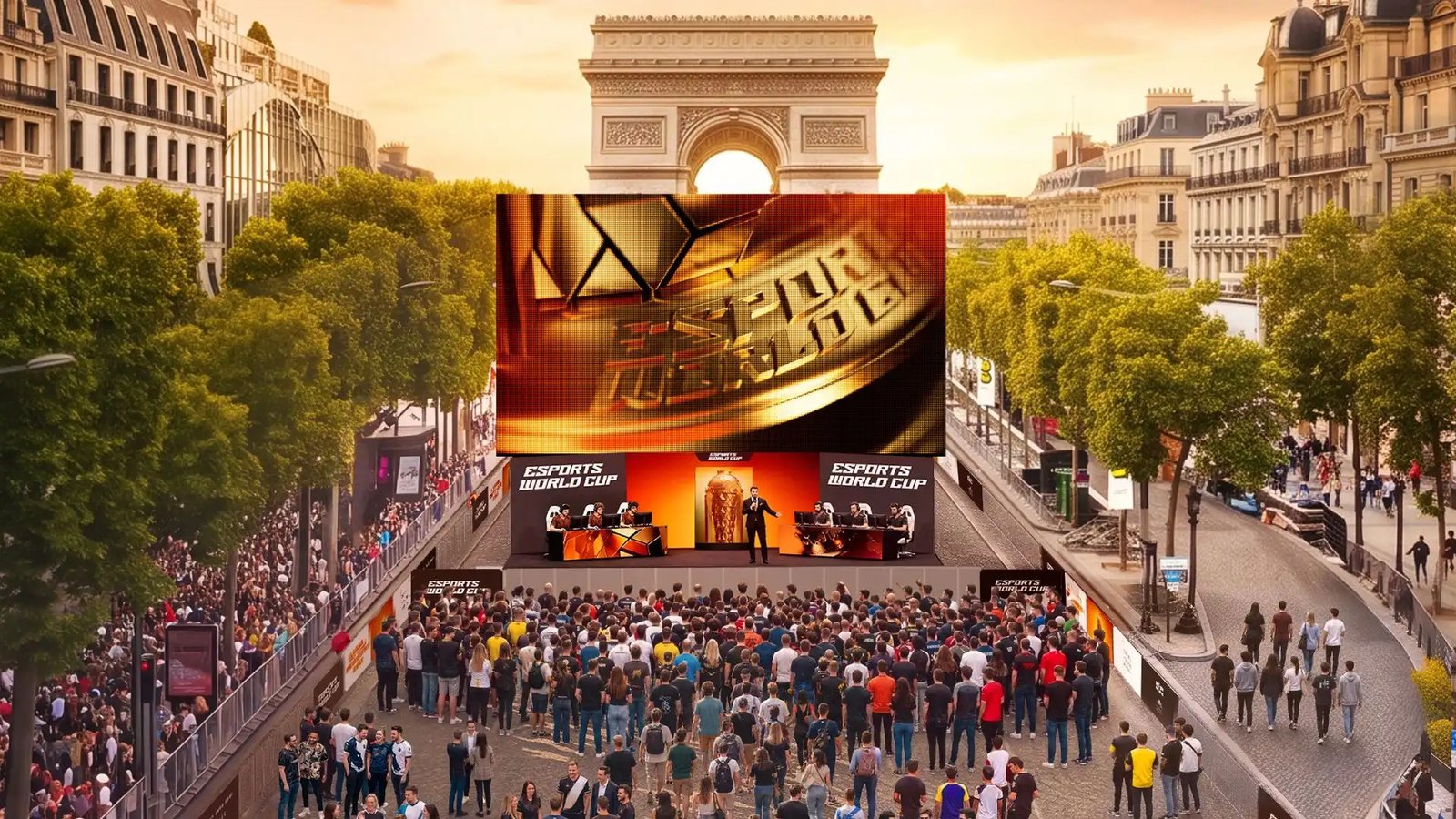 The Esports Festival takes over the Champs-Élysées in Paris, featuring esports competitions, gaming experiences, live entertainment, and fan activities in the French capital.