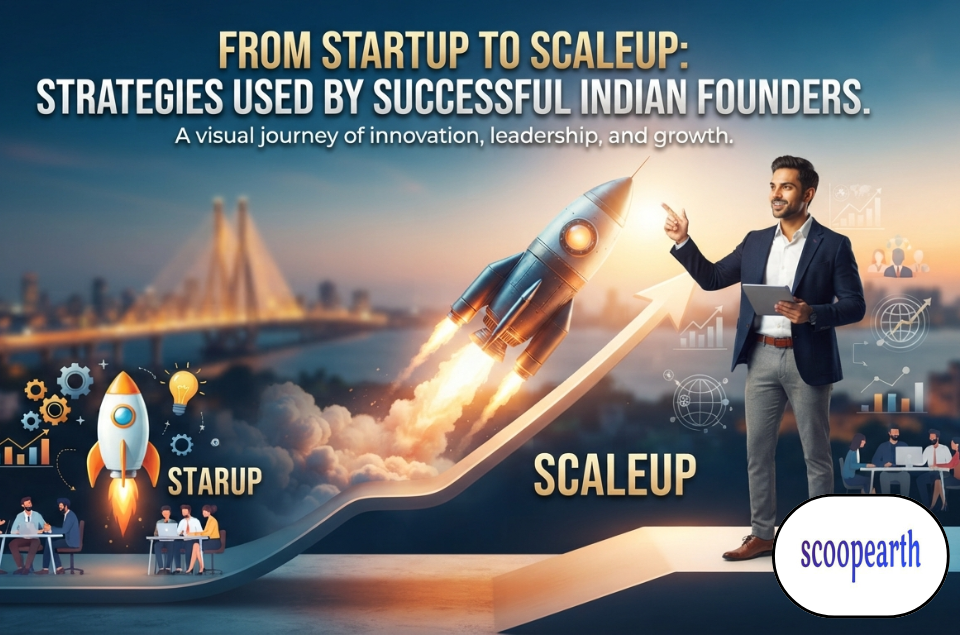 Indian startup scaleup infographic detailing the revenue milestones, funding stages, and growth strategies of successful founders.