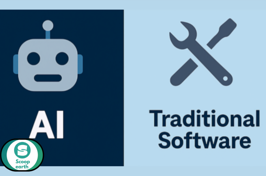 AI Agents vs Traditional Software comparison showing automation, decision-making, and business productivity differences