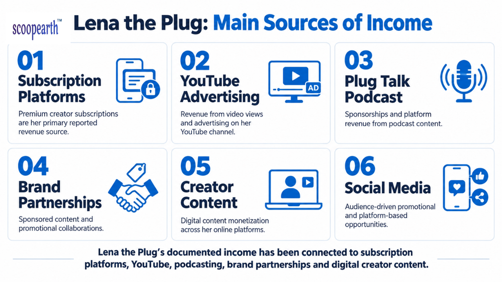Lena the Plug's sources of income